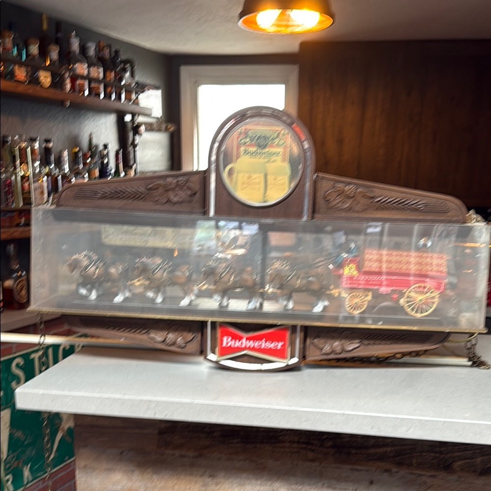 Budweiser Clydesdale Team with Red Wagon Display